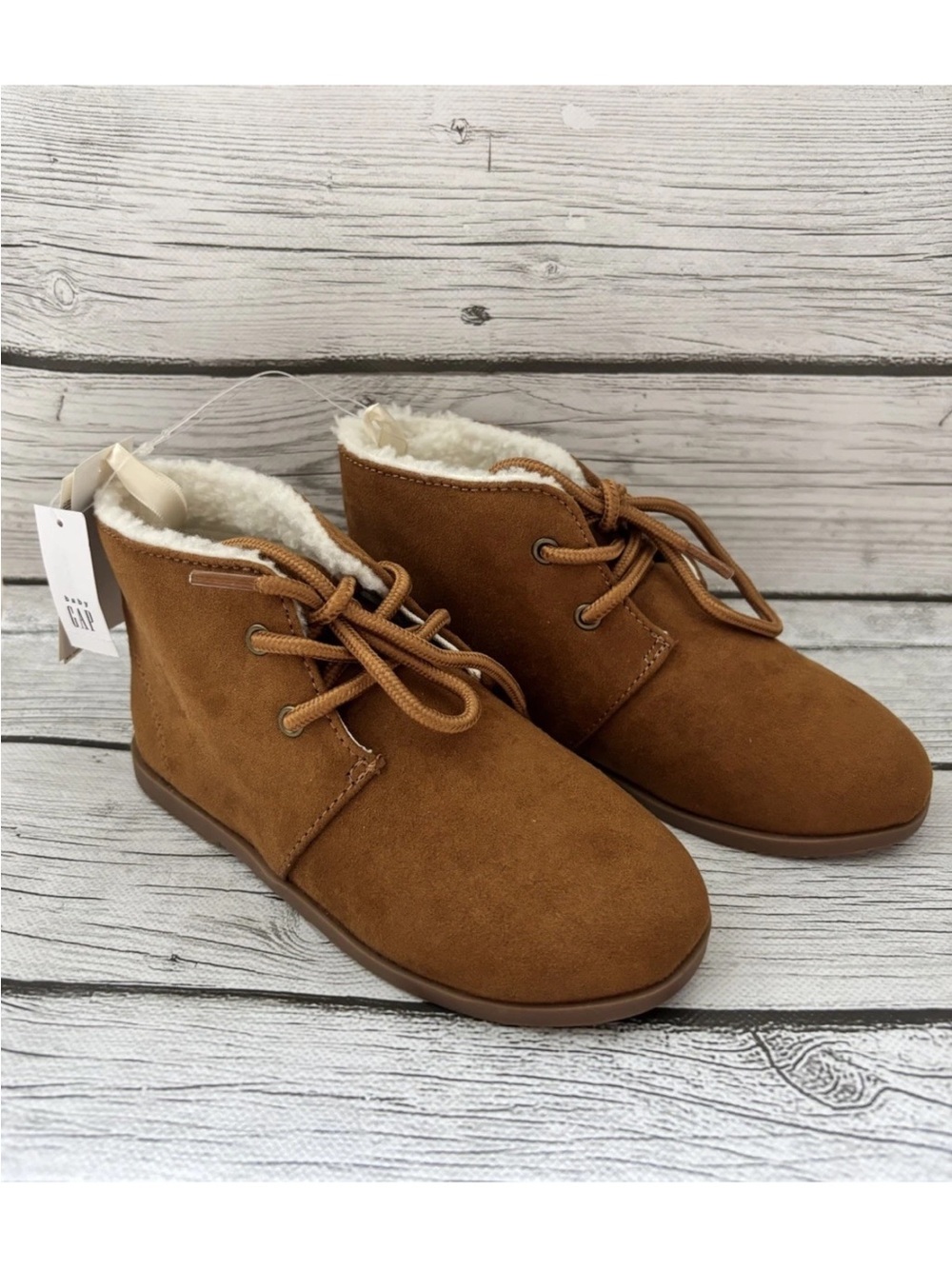 Baby Gap Toddler Sherpa Lined Boots Size 10 Brown Lace Tie Winter Booties NEW